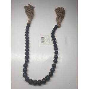 Farmhouse Wood Bead Garland Home Decor Tassel Bead Boho Table Accent Solid Black